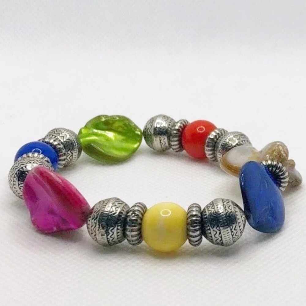 Multi-Color Bead Stretch Statement Bracelet